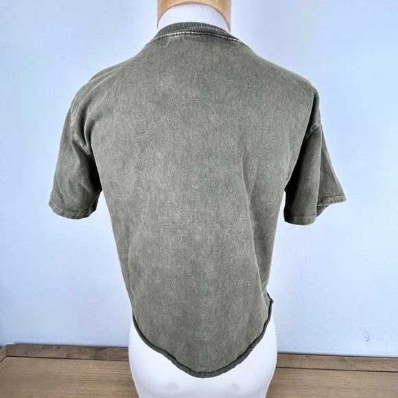 T&B Olive Green Crop Frayed Hem Short Sleeve Casual Streetwear TShirt Teen 14/16 - Picture 5 of 7